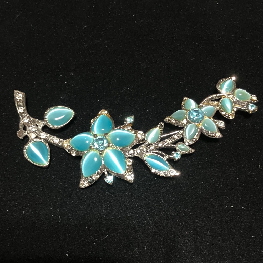 Monet vintage hallmark and Silver Floral Brooch blue moonstone, and Crystals
